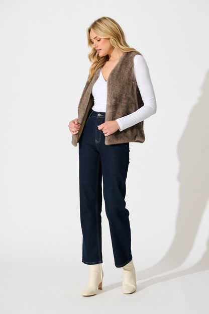 Talita Faux Fur Vest in Taupe