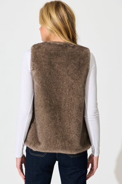 Talita Faux Fur Vest in Taupe