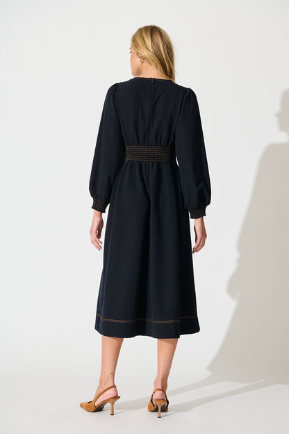 Ariella Midi Dress in Navy