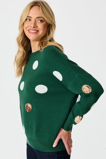 Almeria Knit In Emerald With Sequin Spot Wool Blend