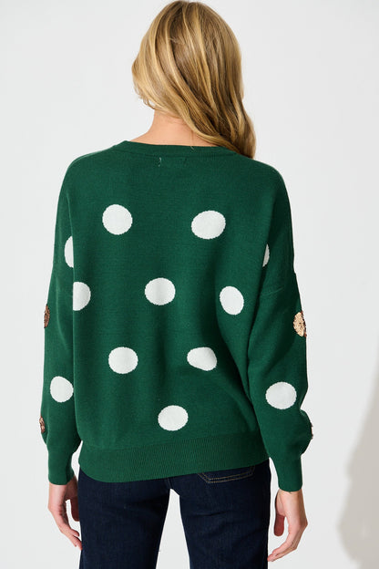 Almeria Knit In Emerald With Sequin Spot Wool Blend