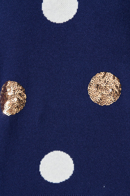 Almeria Knit In Navy With Sequin Spot Wool Blend