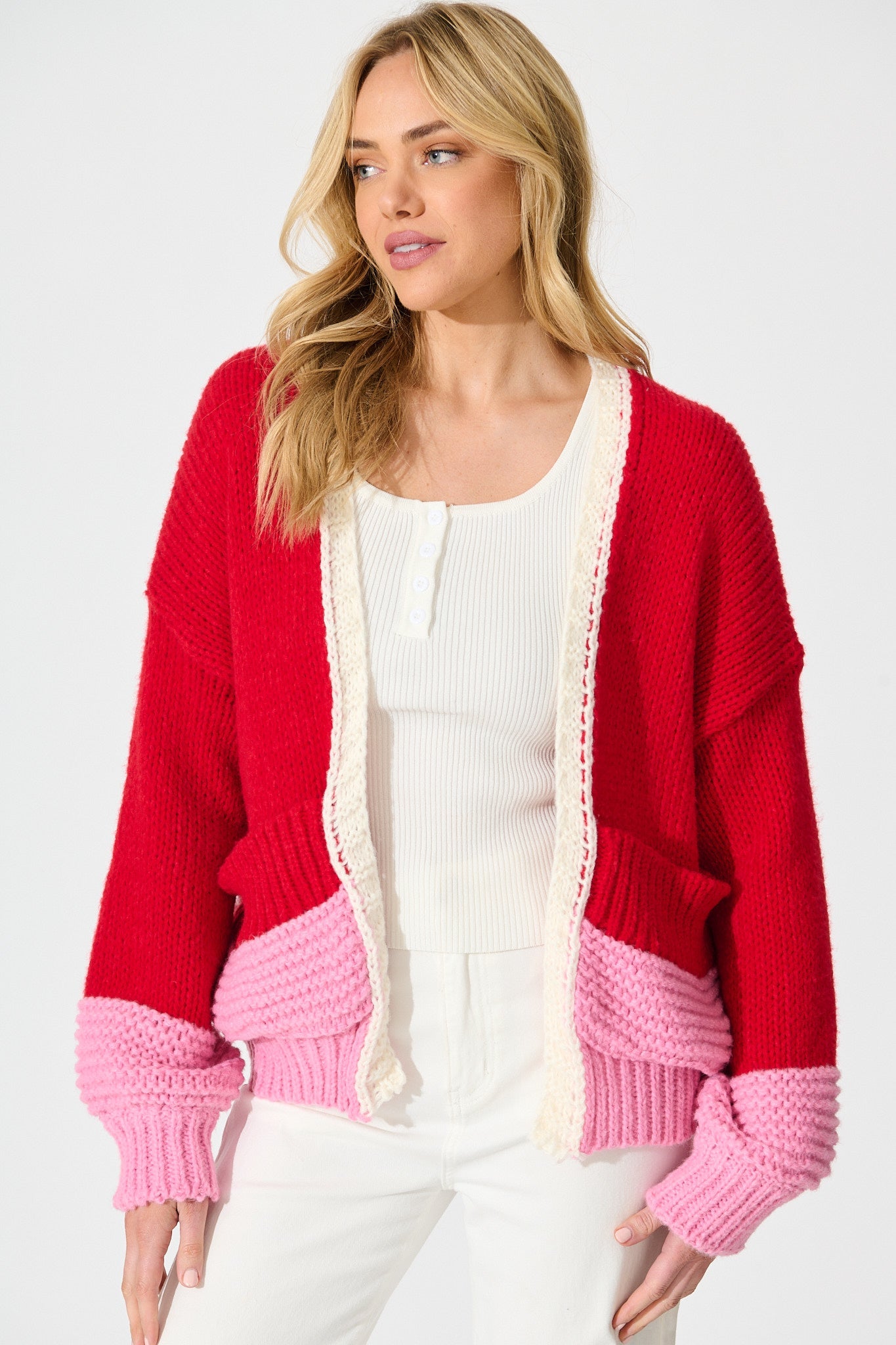 Dreamcatcher Knit Cardigan in Red Wool Blend