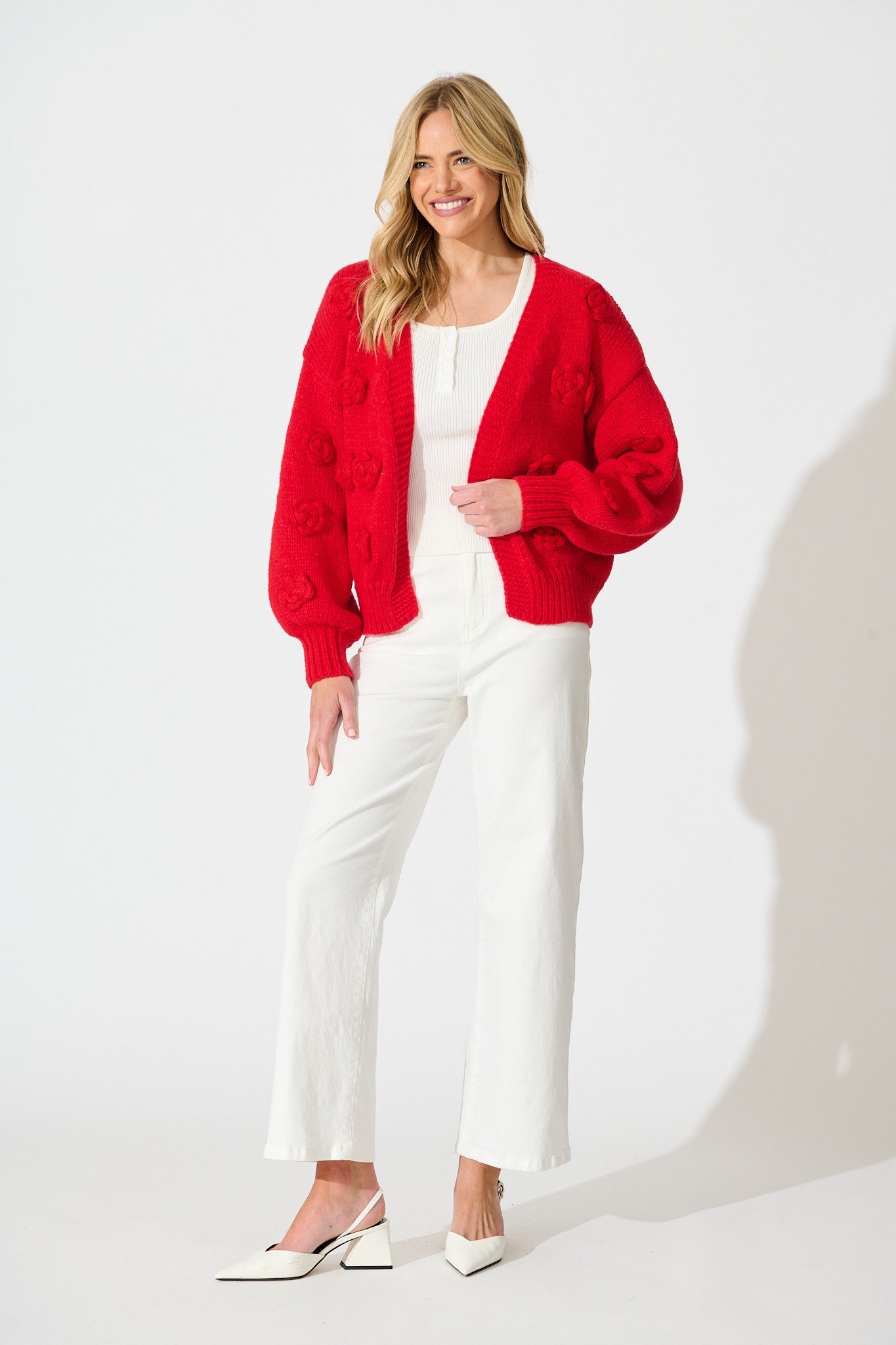 Hana Knit Cardigan in Red Wool Blend