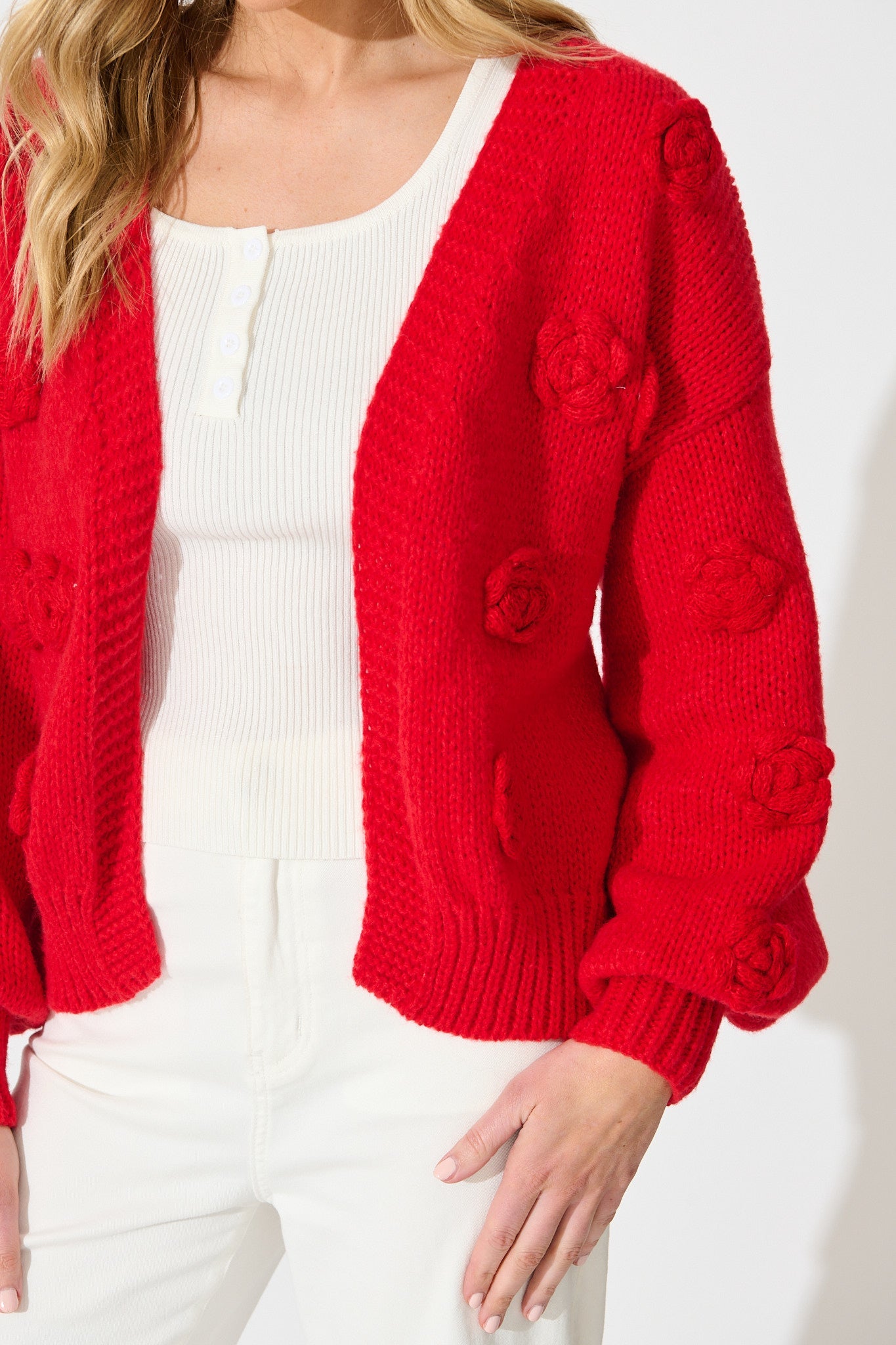 Hana Knit Cardigan in Red Wool Blend