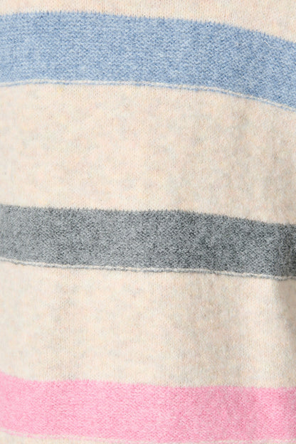 Elara Hood Knit Cardigan in Pink and Multi Stripe Wool Blend