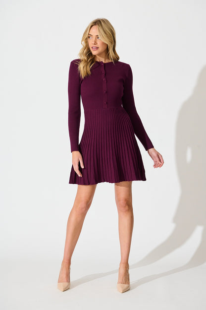 Poised Perfection Knit Dress in Plum