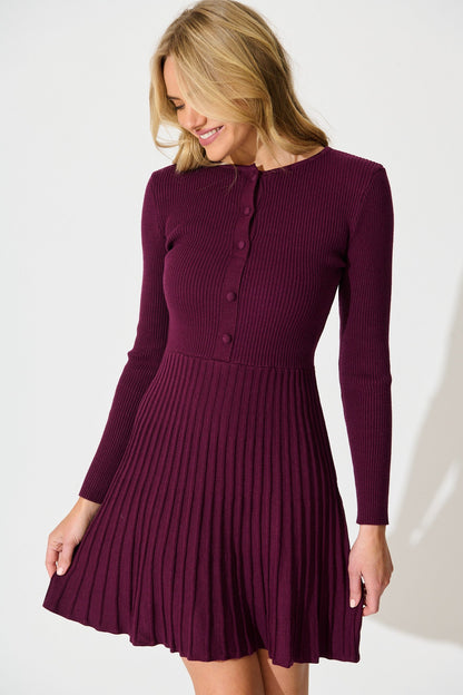 Poised Perfection Knit Dress in Plum