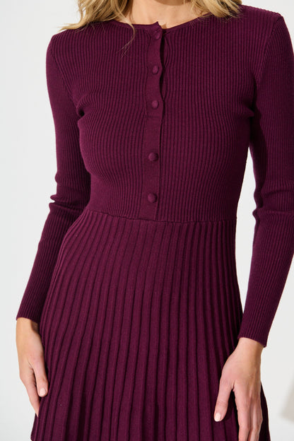 Poised Perfection Knit Dress in Plum