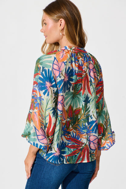 Revelations Top in Multi Leaf Cotton