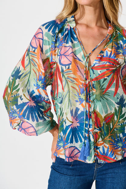 Revelations Top in Multi Leaf Cotton