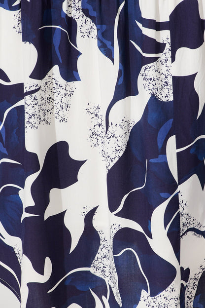 Lyons Midi Dress in White with Navy Print