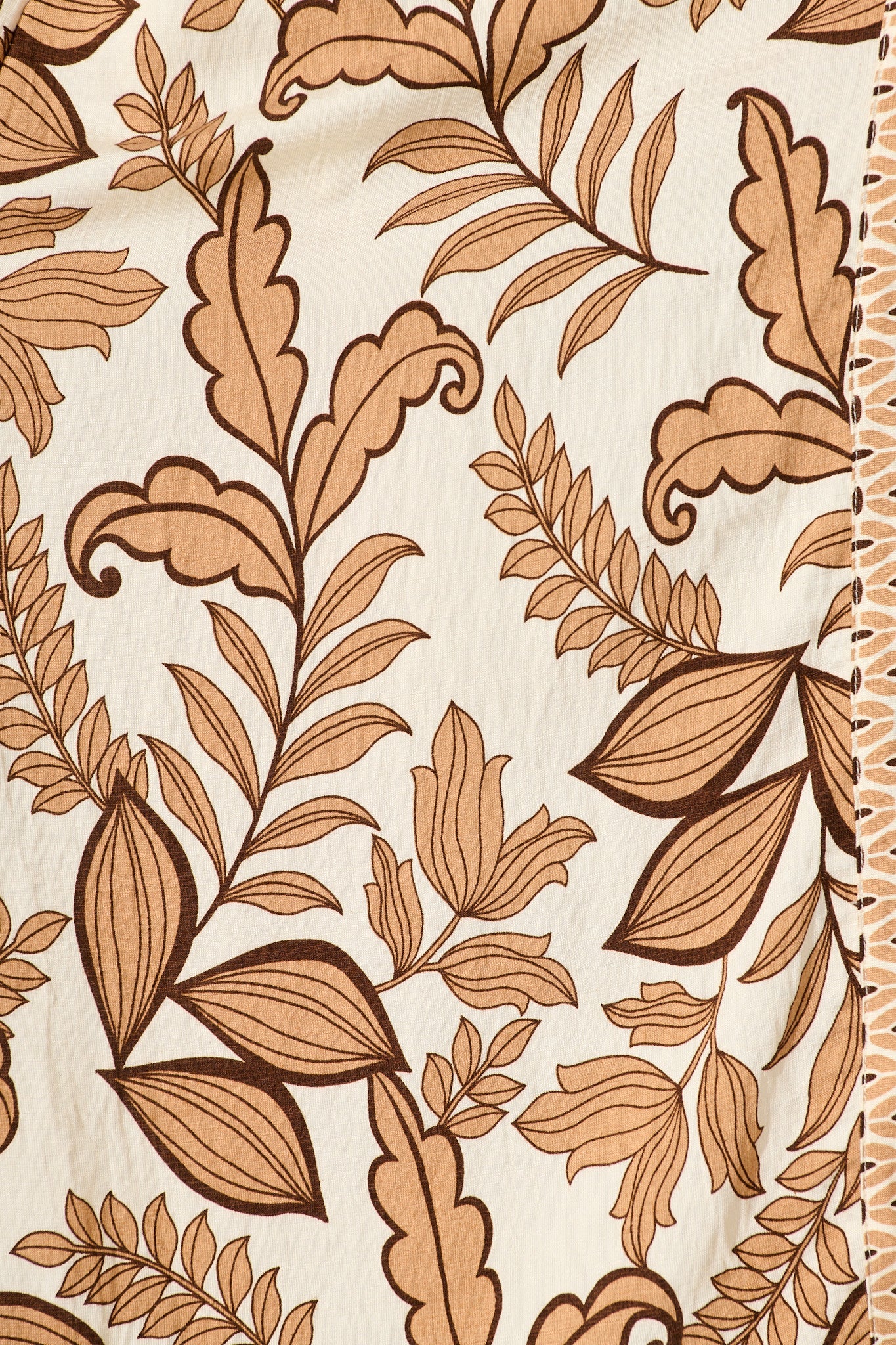 Splendour Midi Dress in Cream with Brown Leaf