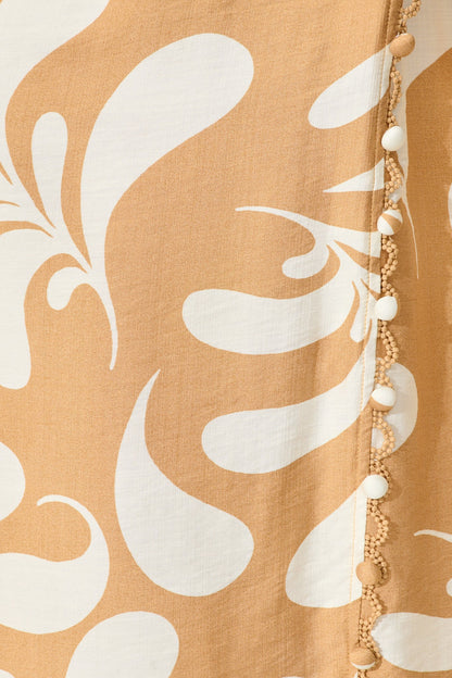 Peyton Midi Dress in Beige with White Print