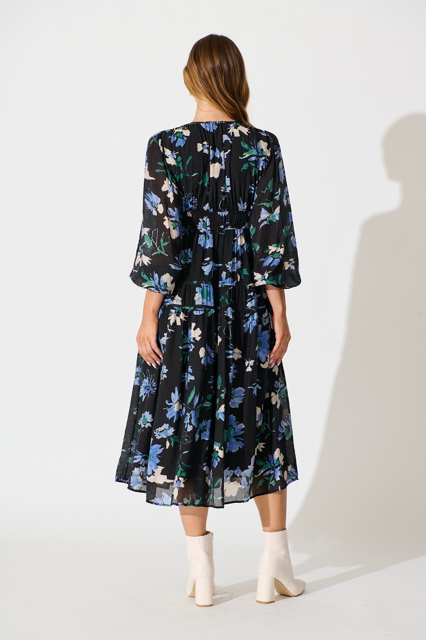 Beeblossom Midi Dress in Black Base Floral