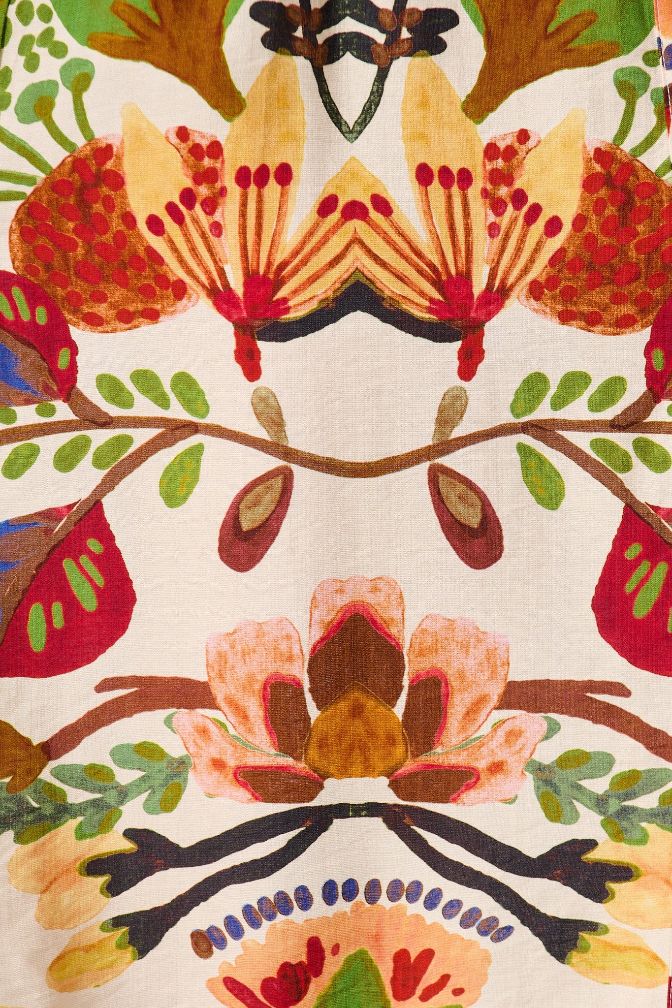 Fields Of Wonder Midi Shirt Dress in Cream with Multi Floral Print