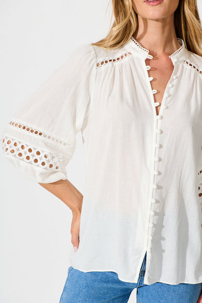Cascades Top in White Linen Blend