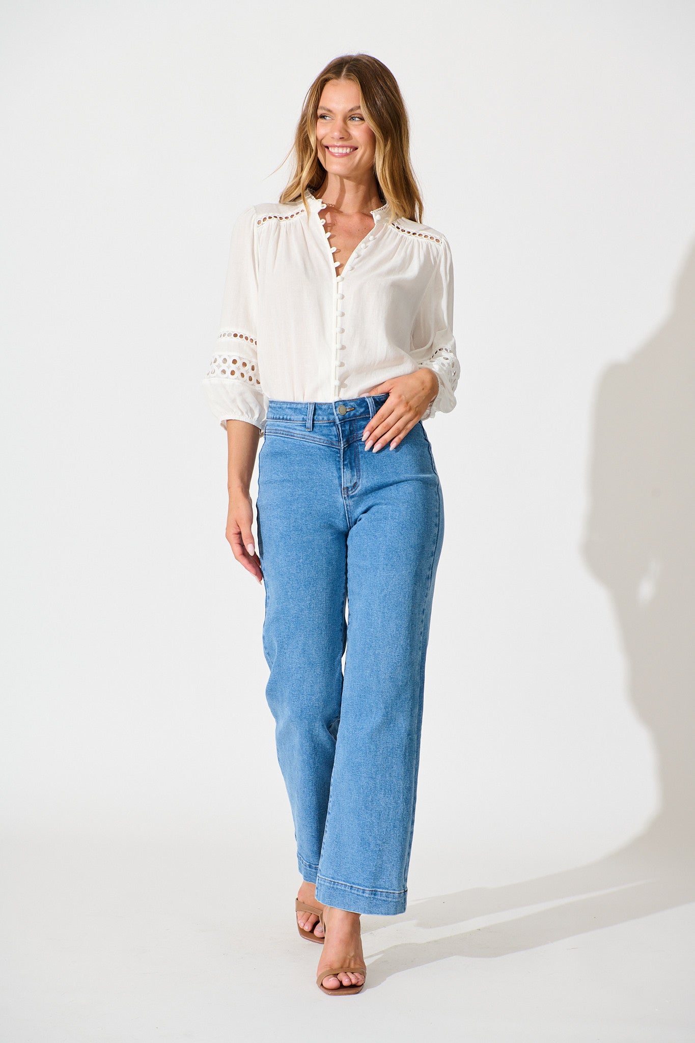 Cascades Top in White Linen Blend