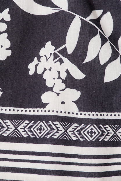 Valetta Dress in Black with White Linen Blend