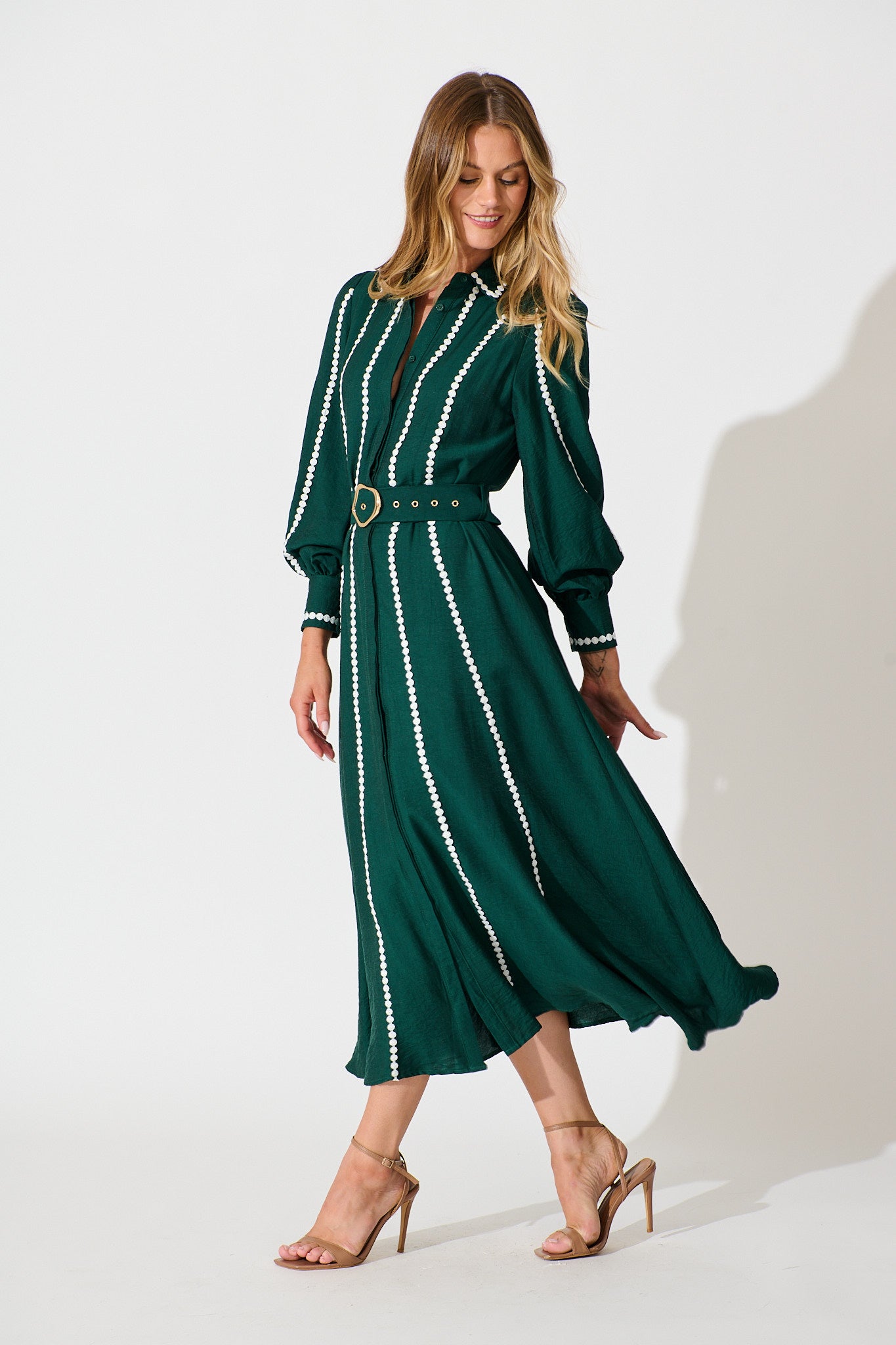 Lovingly Maxi Shirt Dress In Emerald Green