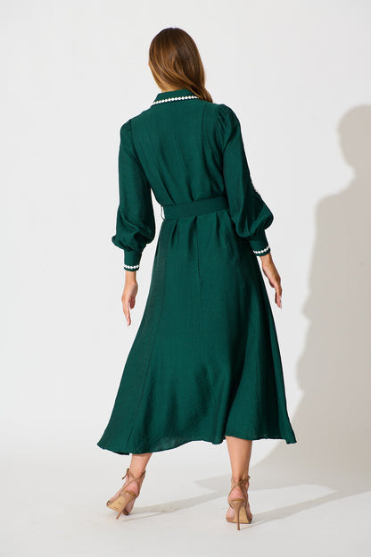 Lovingly Maxi Shirt Dress In Emerald Green