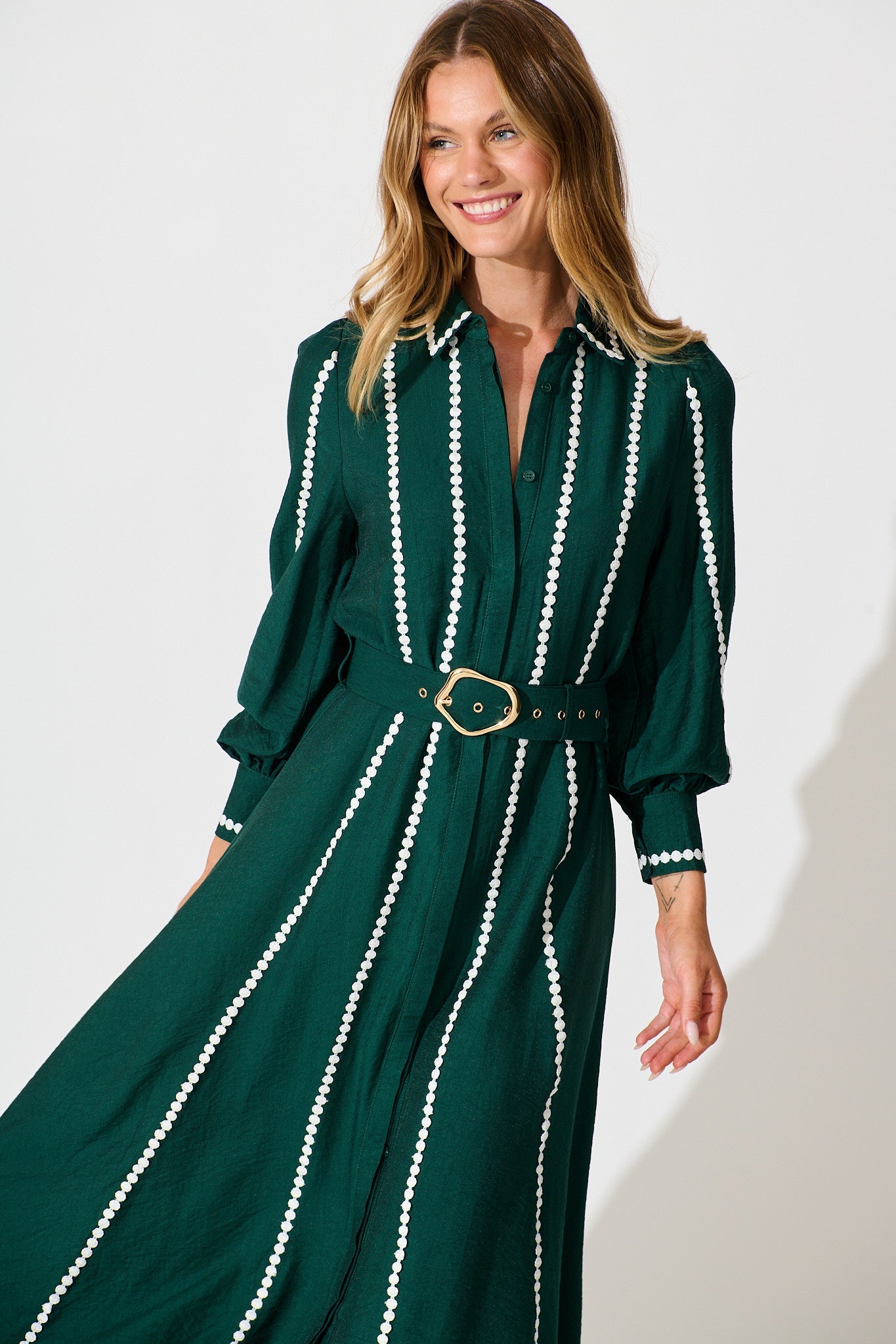 Lovingly Maxi Shirt Dress In Emerald Green