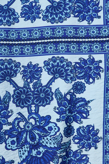 Avianna Midi Shirt Dress in Blue with Navy Border Print