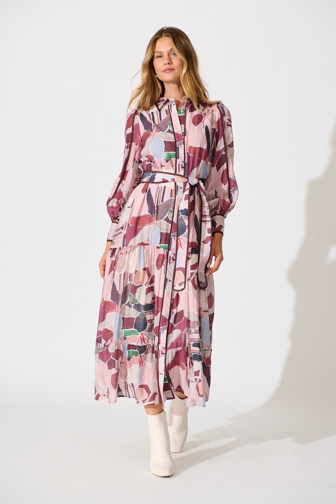 Naylor Maxi Shirt Dress in Multi Brown Print
