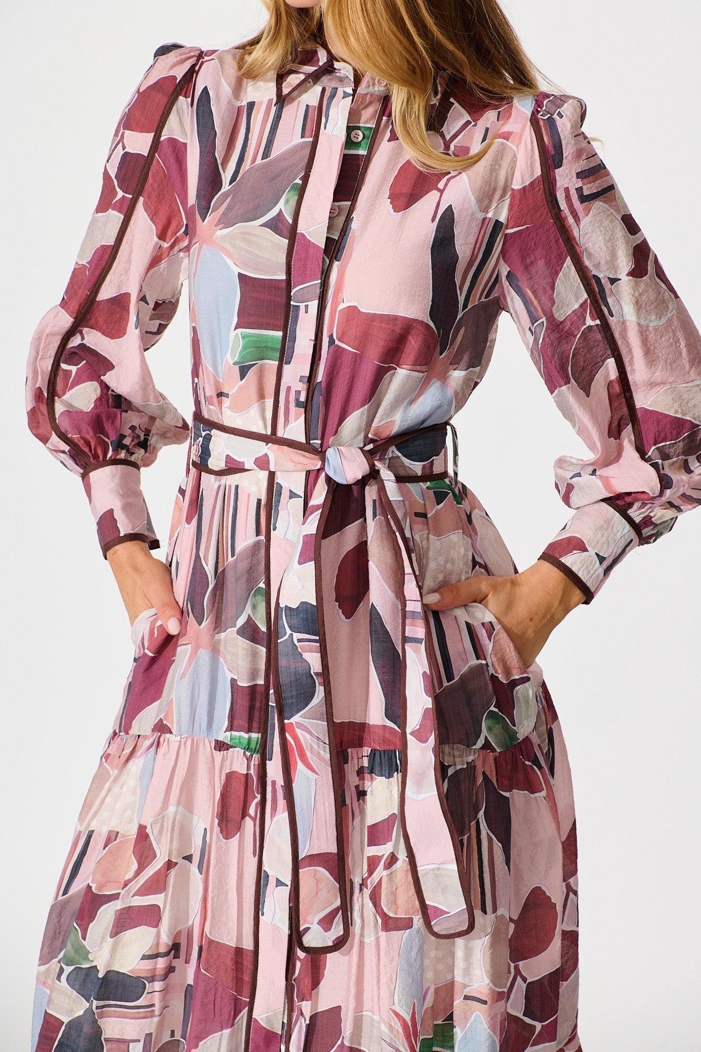 Naylor Maxi Shirt Dress in Multi Brown Print