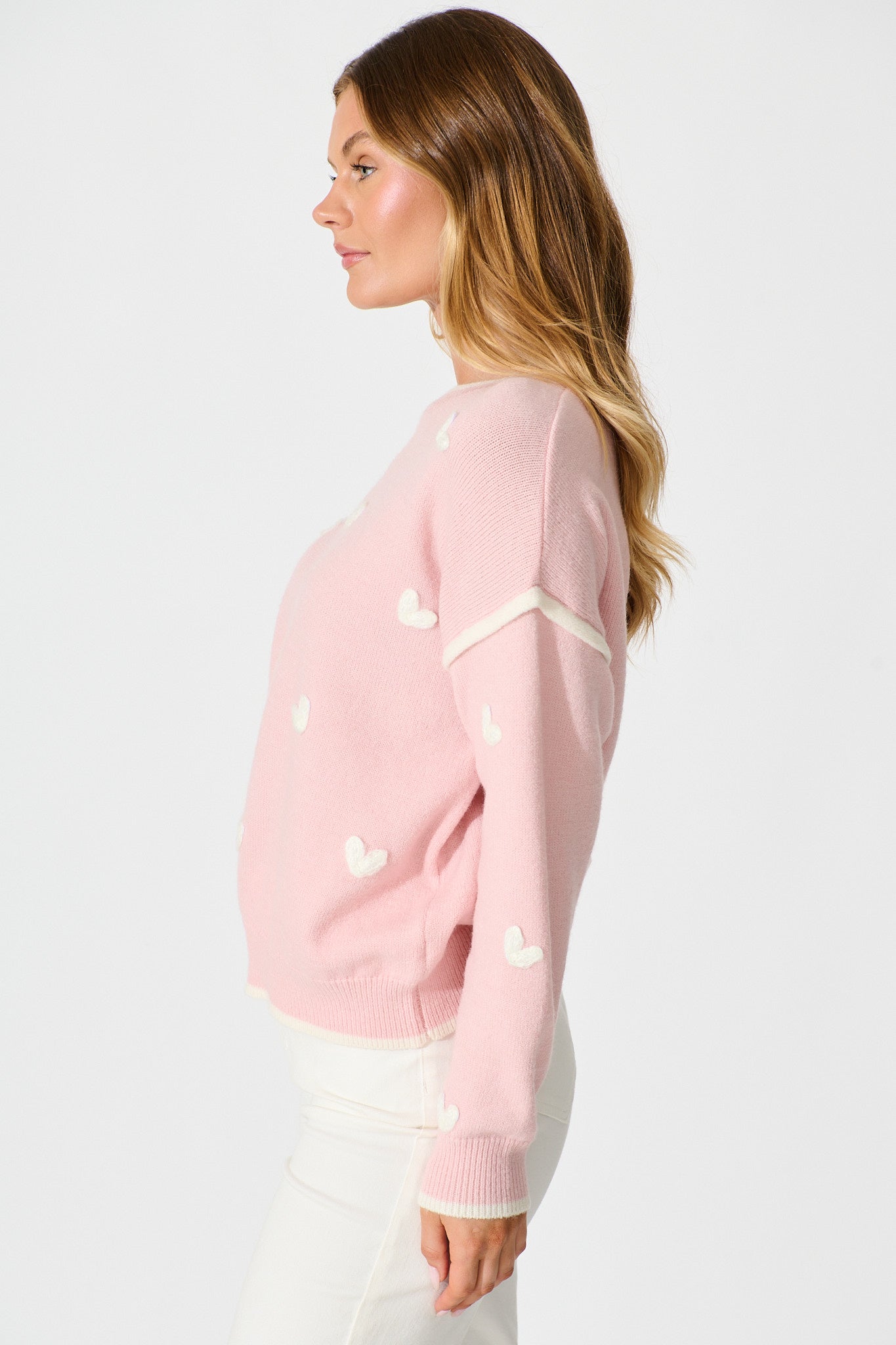 Angie Knit in Pink with Cream Heart Wool Blend