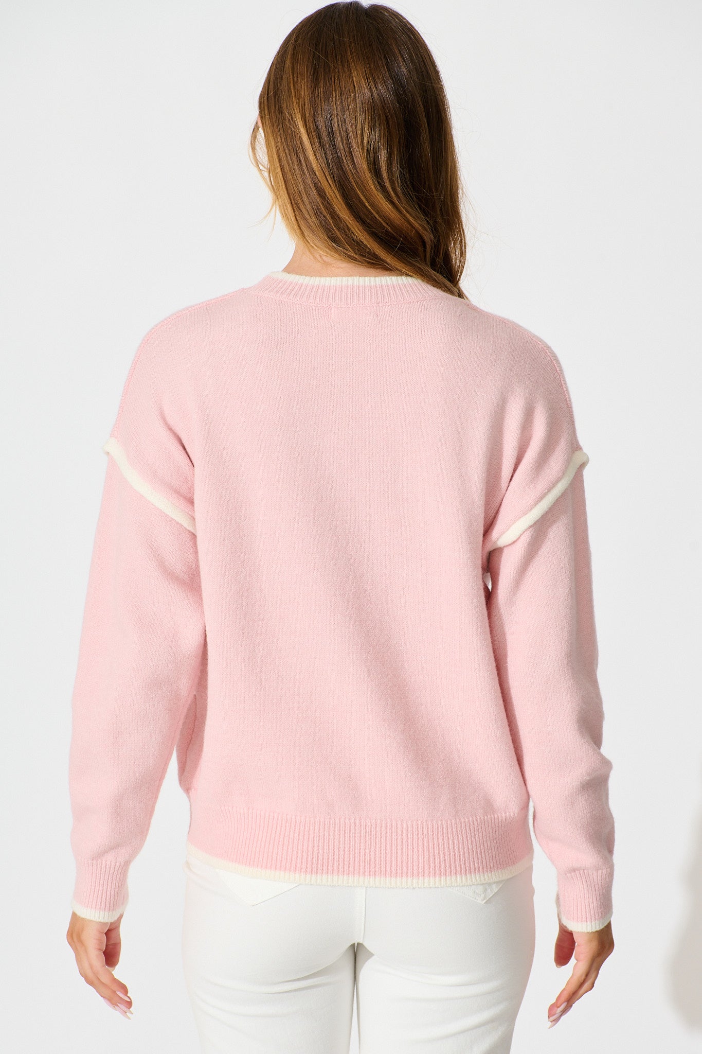 Angie Knit in Pink with Cream Heart Wool Blend