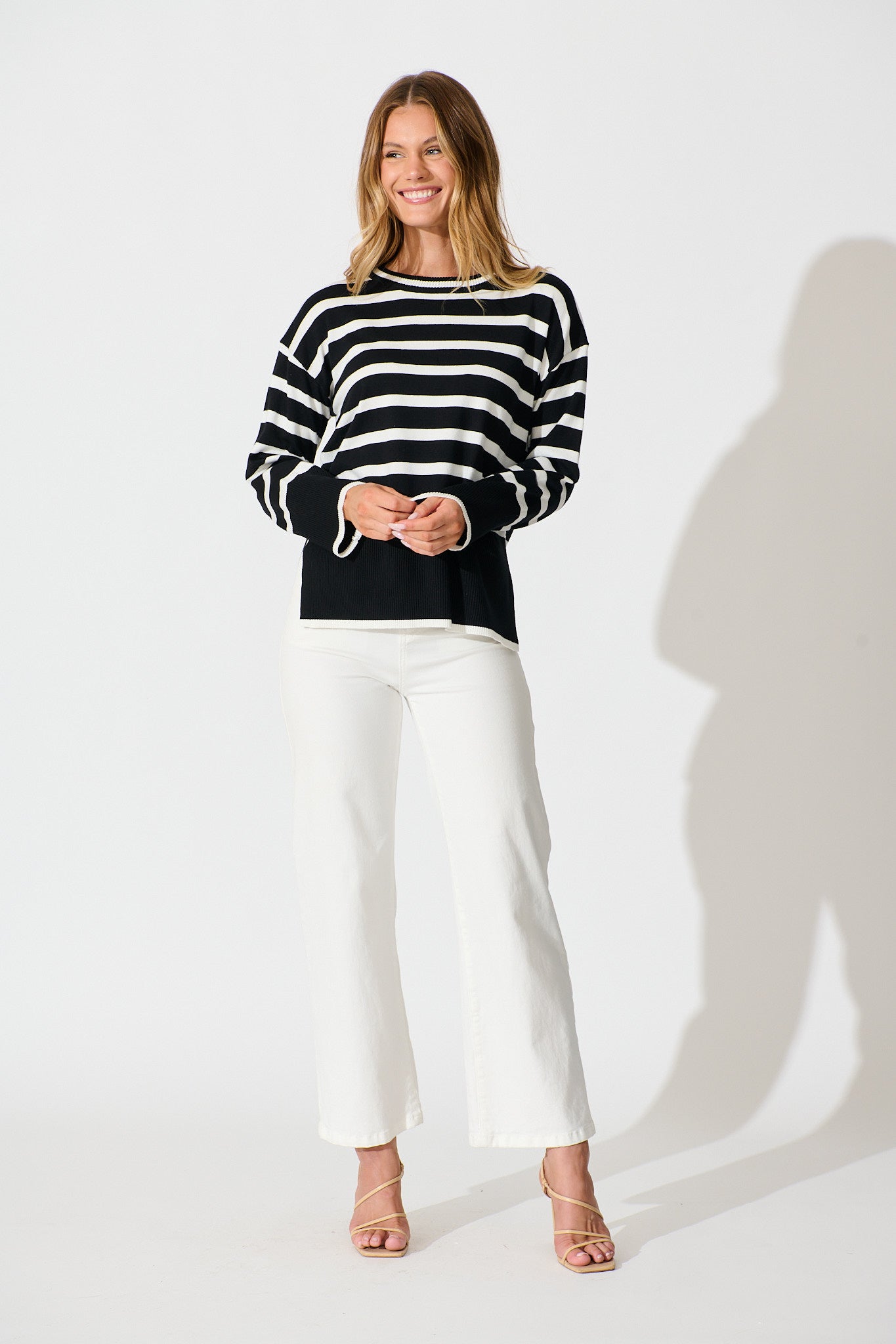 Dania Knit in Black with White Stripe Cotton Blend