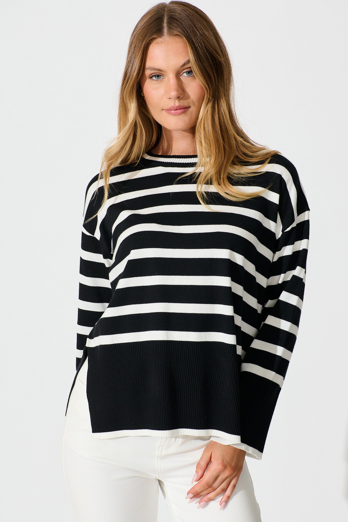 Dania Knit in Black with White Stripe Cotton Blend