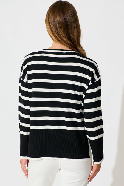 Dania Knit in Black with White Stripe Cotton Blend