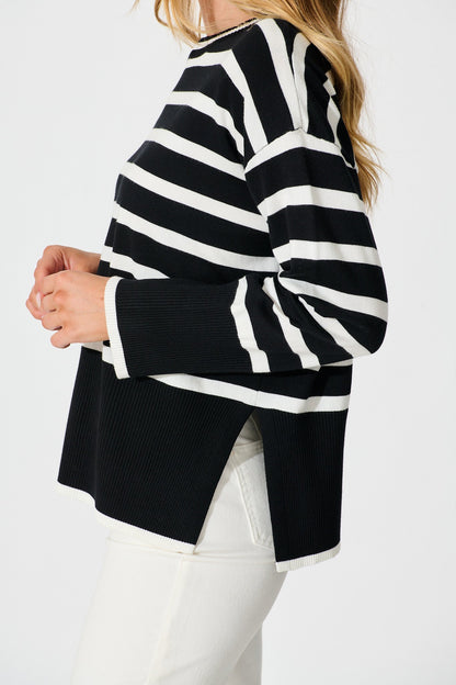 Dania Knit in Black with White Stripe Cotton Blend