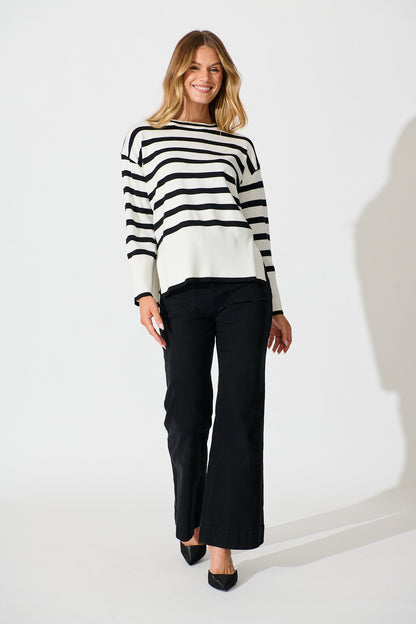 Dania Knit in White with Black Stripe Cotton Blend