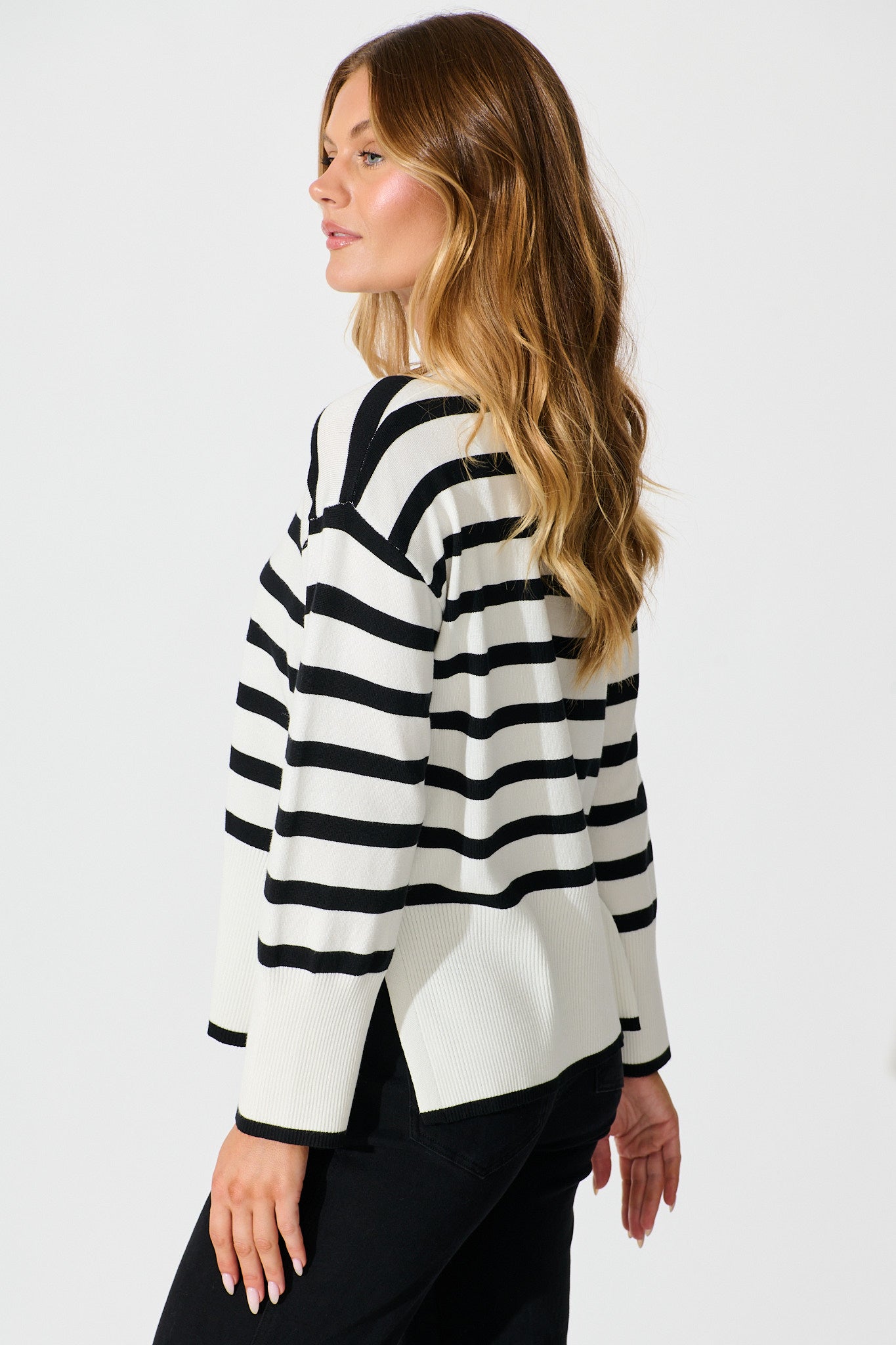 Dania Knit in White with Black Stripe Cotton Blend