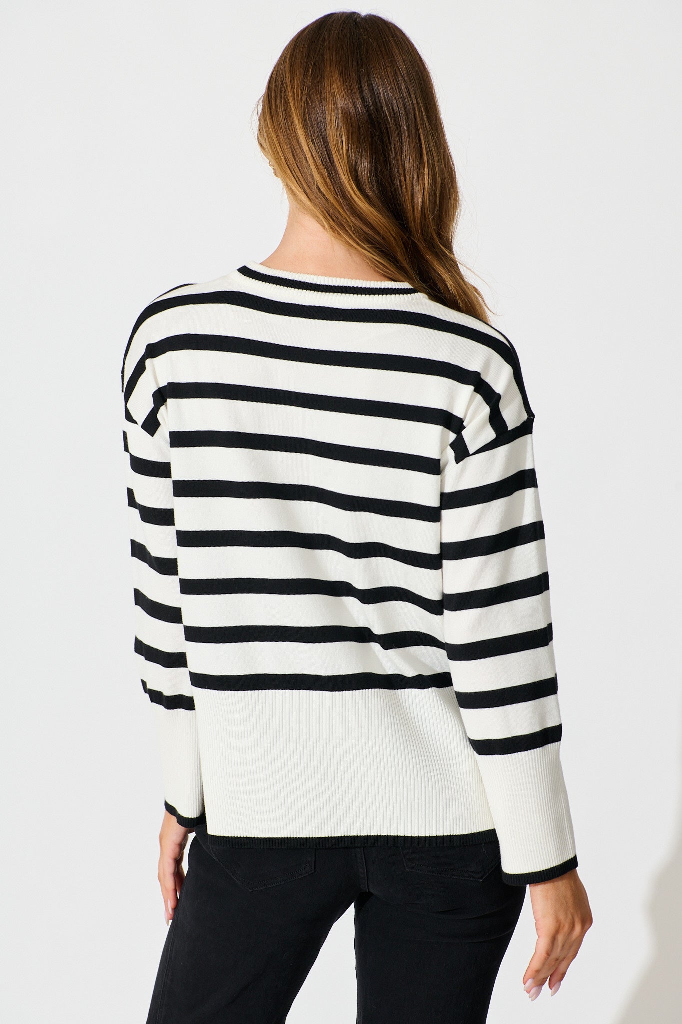 Dania Knit in White with Black Stripe Cotton Blend