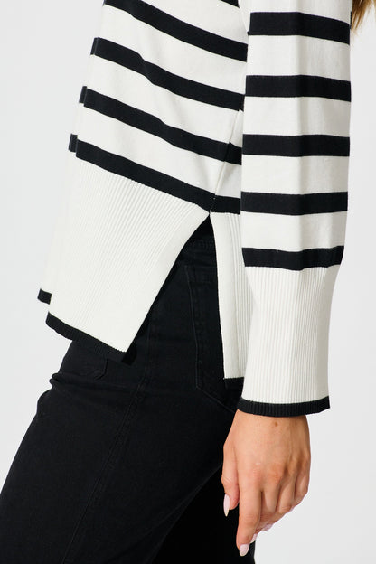 Dania Knit in White with Black Stripe Cotton Blend