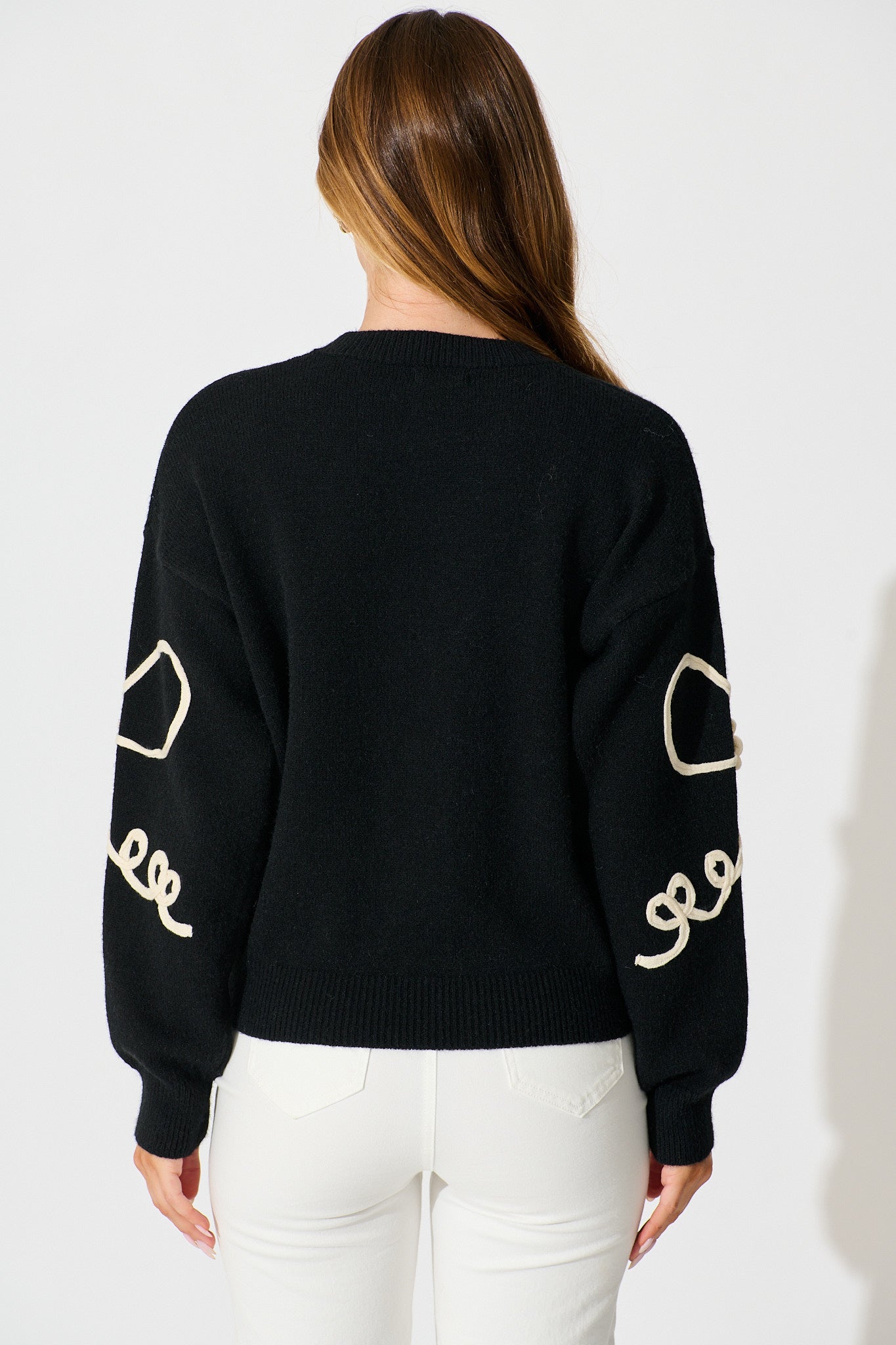 Rosa Knit in Black with Cream Bow Cotton Blend