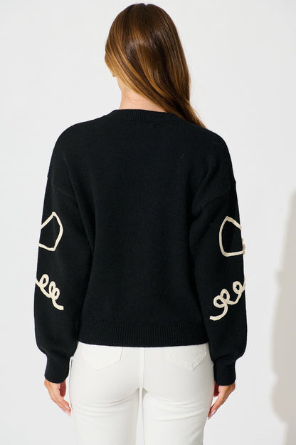 Rosa Knit in Black with Cream Bow Cotton Blend