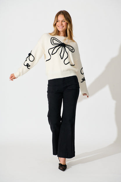 Rosa Knit in Cream with Black Bow Cotton Blend