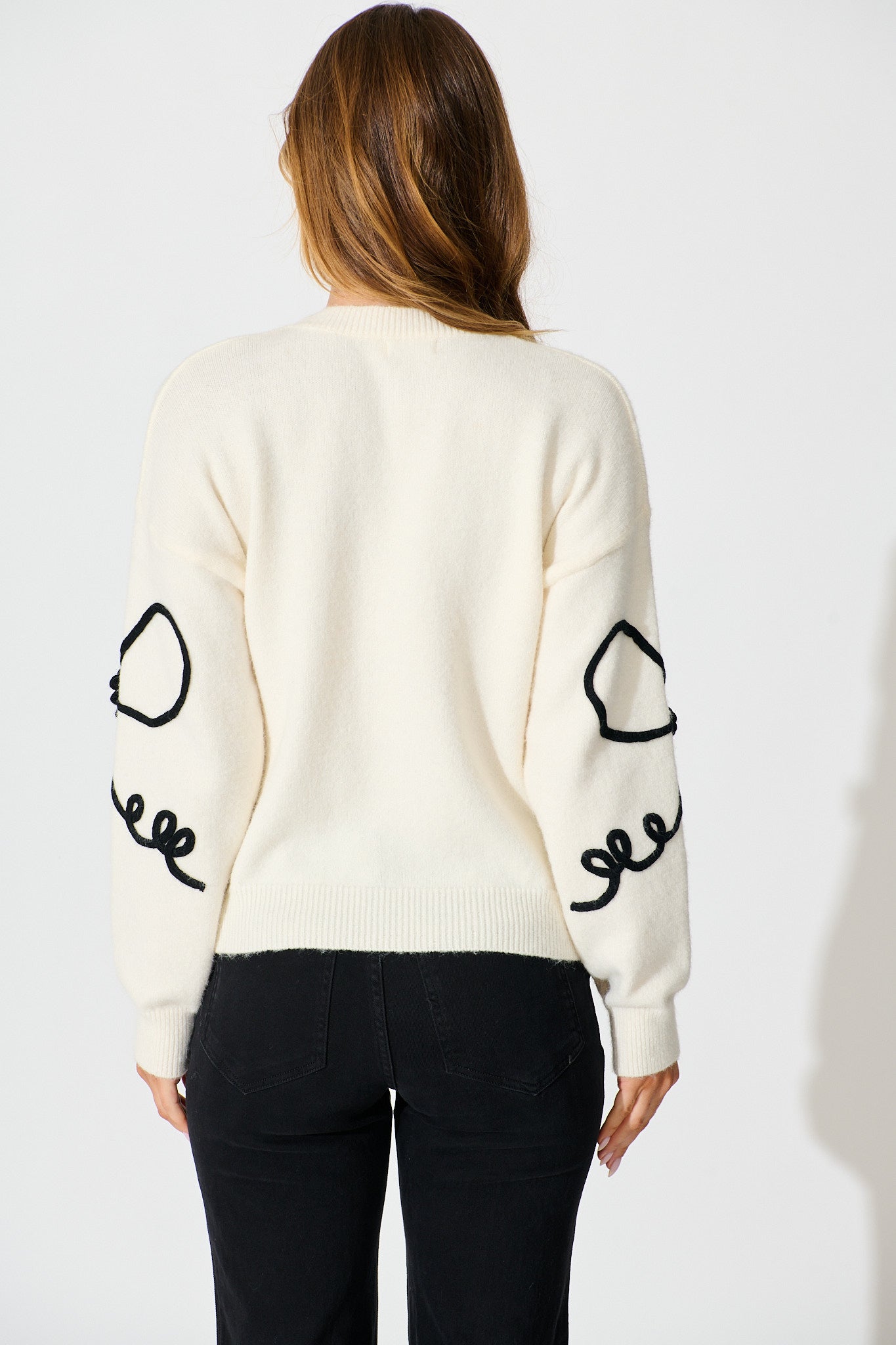 Rosa Knit in Cream with Black Bow Cotton Blend