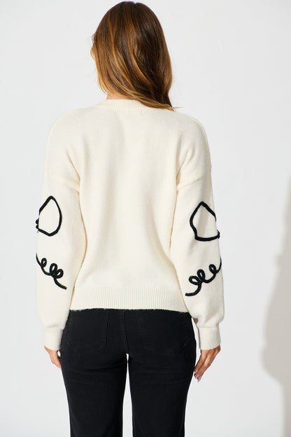 Rosa Knit in Cream with Black Bow Cotton Blend