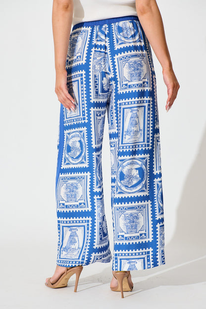 Romeo Pant in Blue with White Stamp Print