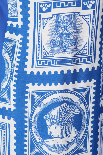 Romeo Pant in Blue with White Stamp Print