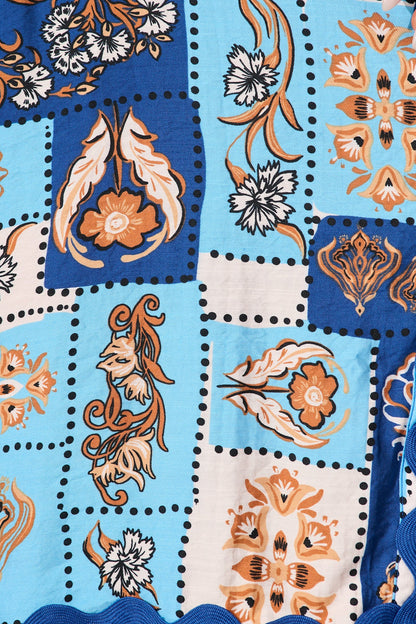 Amico Dress in Blue with Brown Patchwork Print