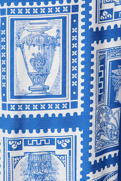 Gracelands Jumpsuit in Blue with White Stamp Print