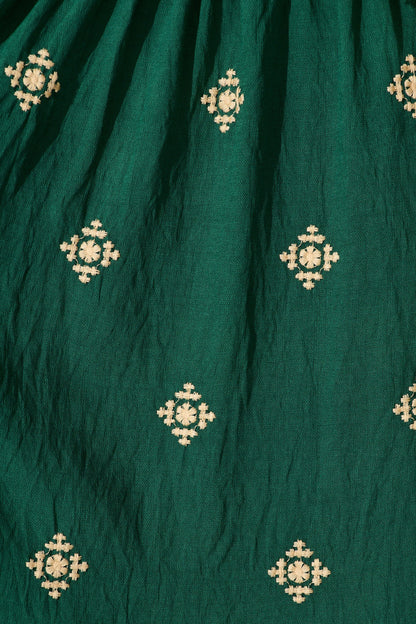 Kelsey Midi Dress in Emerald with Cream Embroidery