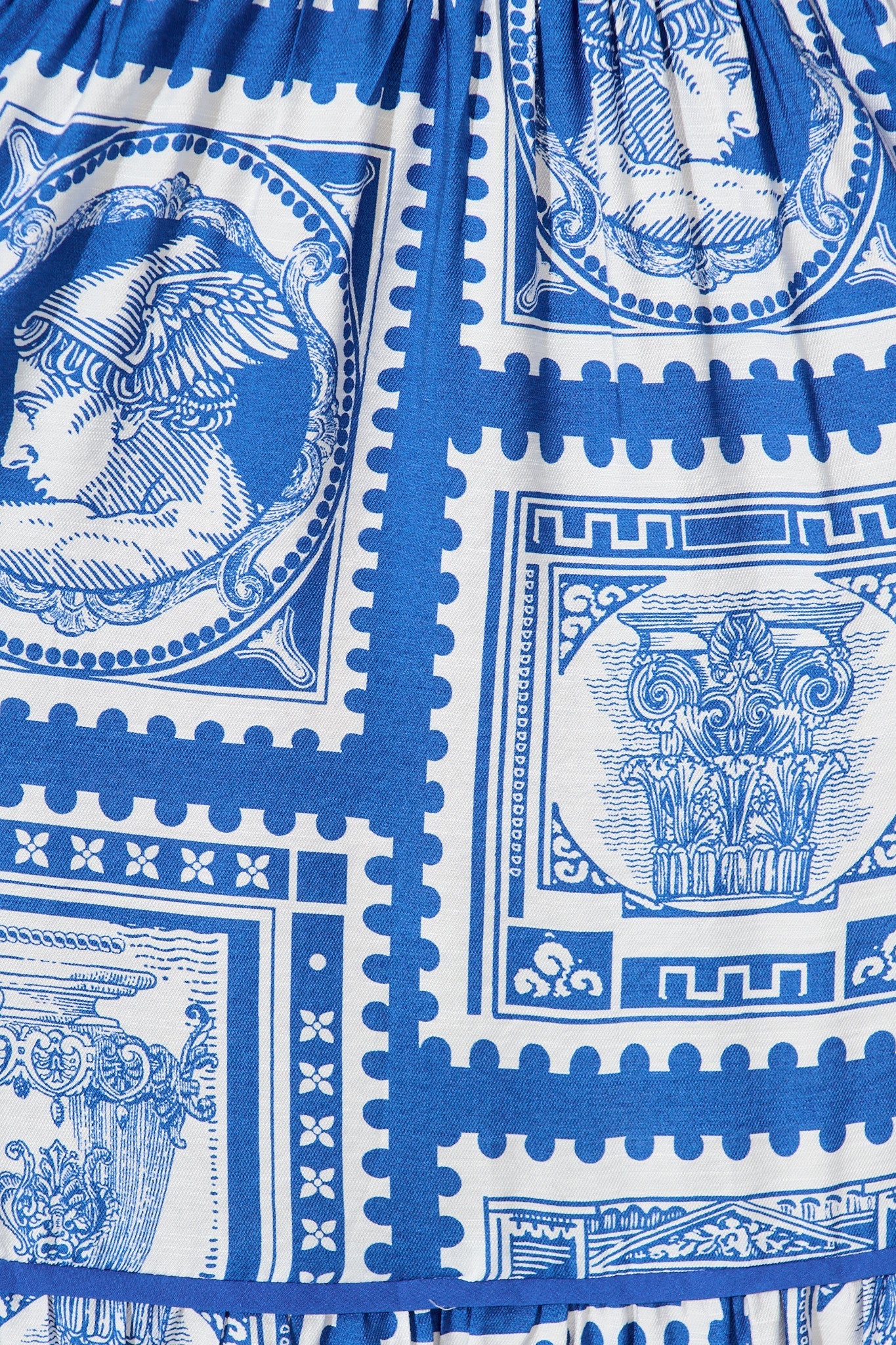 Nouveau Maxi Shirt Dress in Blue with White Stamp Print